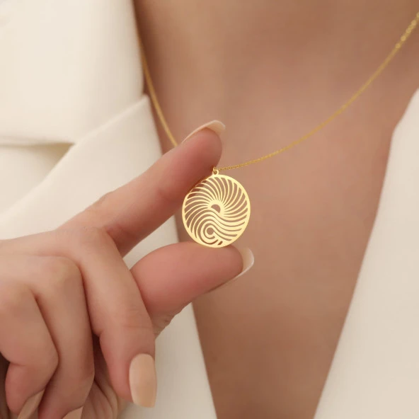 14 Ayar Altın Mikron Kaplama Spiral Geometrik Gümüş Kolye - CN00294 ürün görseli 1