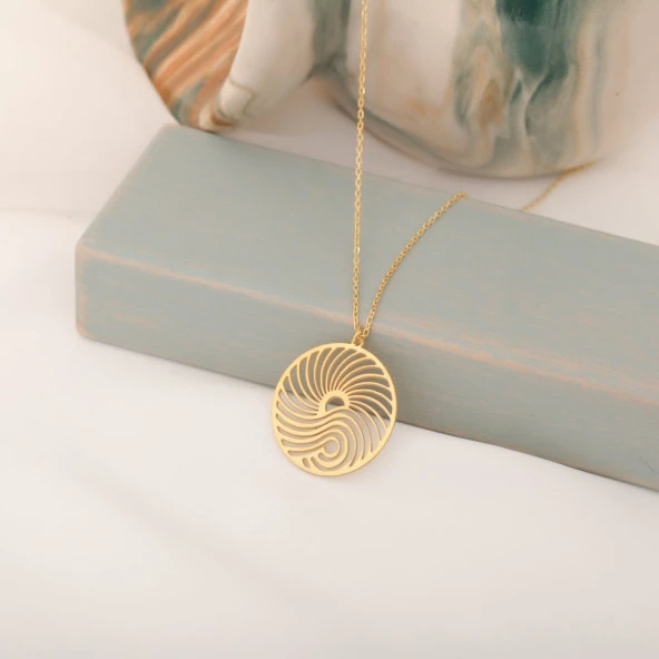 14 Ayar Altın Mikron Kaplama Spiral Geometrik Gümüş Kolye - CN00294 - Resim 2