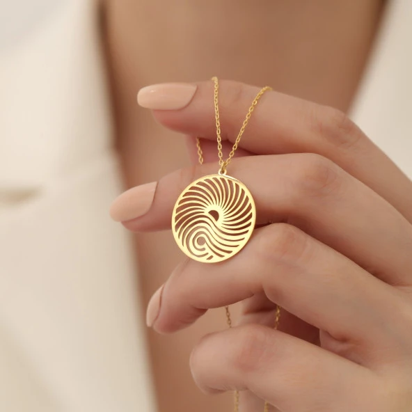 14 Ayar Altın Mikron Kaplama Spiral Geometrik Gümüş Kolye - CN00294 - Resim 3