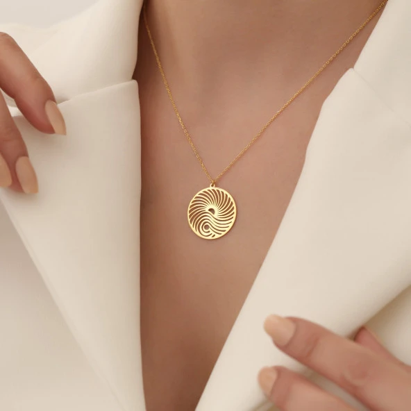 14 Ayar Altın Mikron Kaplama Spiral Geometrik Gümüş Kolye - CN00294 - Resim 4