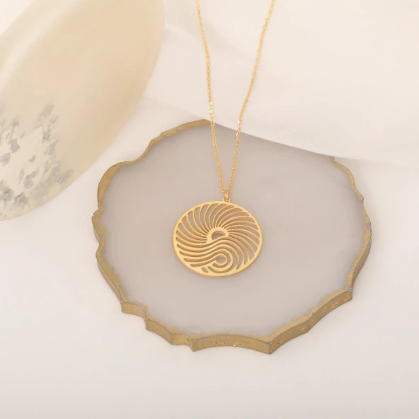 14 Ayar Altın Mikron Kaplama Spiral Geometrik Gümüş Kolye - CN00294 - Resim 5