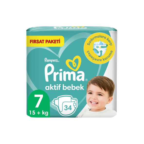Prima Pampers Bebek Bezi Aktif Bebek 7 Beden 34 Adet Fırsat Paketi