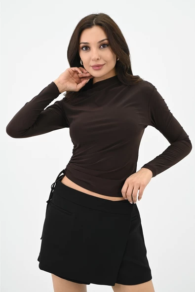 Kadın Büzgülü Uzun Kol Body 1677-24 - 6