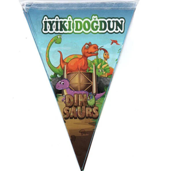 Dinozor Temalı Üçgen Flama Bayrak Süs - 2