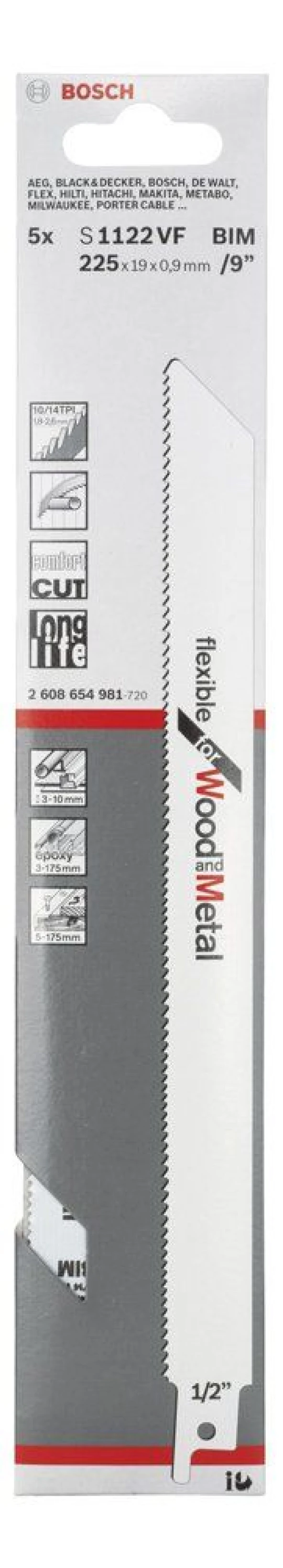 Bosch - Flexible Serisi Ahşap Ve Metal için Panter Testere Bıçağı S 1122 VF - 5'li - 2