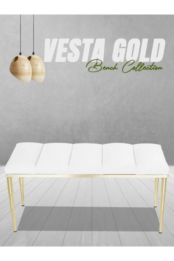 Vesta Gold Beyaz-kapitoneli Model Puf&bench&koltuk-oturak-uzun Makyaj Puff-yatak Odası Ucu&önü