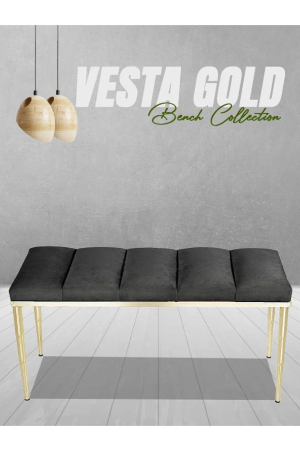 Vesta Gold Antrasit-kapitoneli Model Puf&bench&koltuk-oturak-uzun Makyaj Puff-yatak Odası Ucu&önü