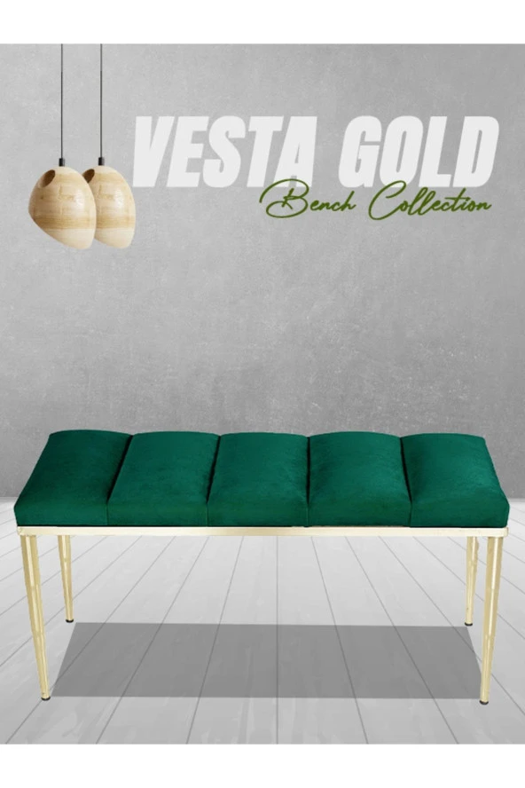 Vesta Gold Yeşil-kapitoneli Model Puf&bench&koltuk-oturak-uzun Makyaj Puff-yatak Odası Ucu&önü