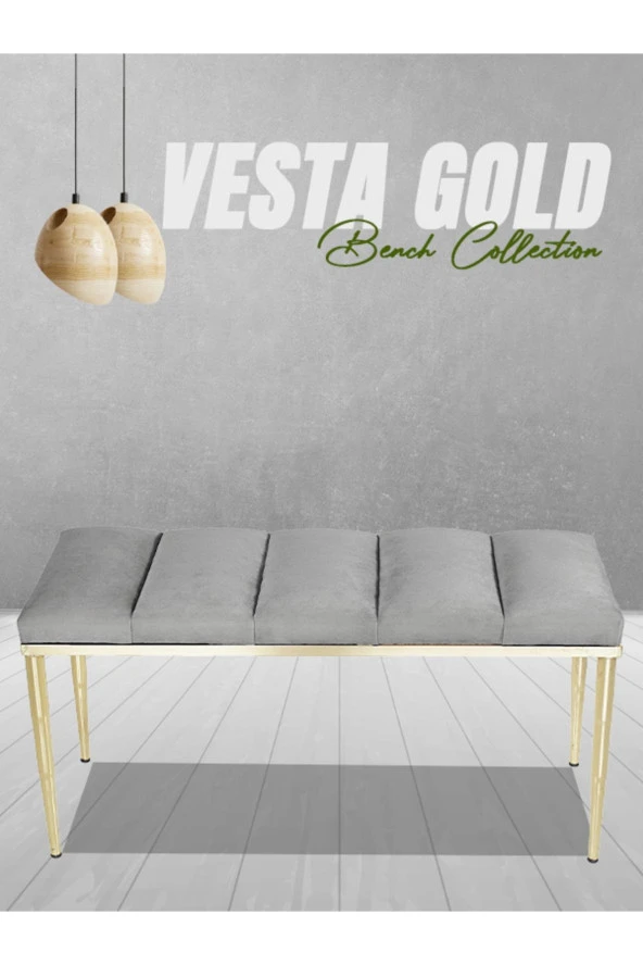Vesta Gold Gri-kapitoneli Model Puf&bench&koltuk-oturak-uzun Makyaj Puff-yatak Odası Ucu&önü