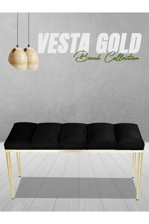 Vesta Gold Siyah-kapitoneli Model Puf&bench&koltuk-oturak-uzun Makyaj Puff-yatak Odası Ucu&önü