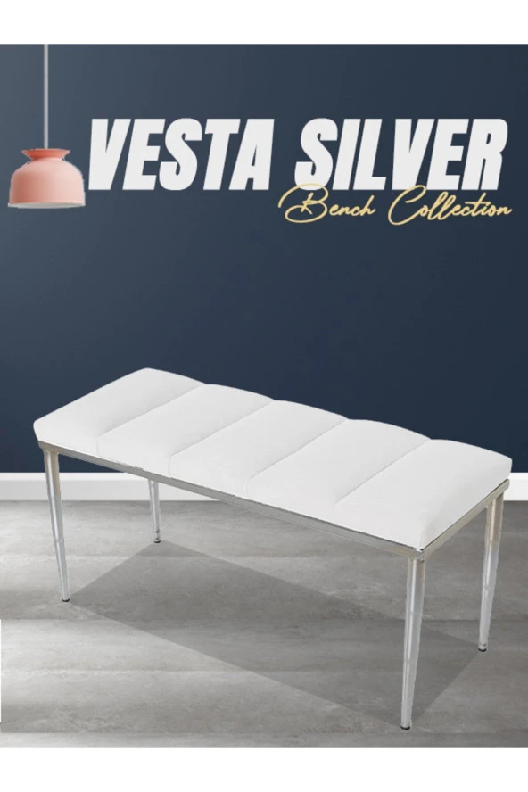 Vesta Sılver Beyaz-kapitoneli Model Puf&bench&koltuk-oturak-uzun Makyaj Puff-yatak Odası Ucu&önü
