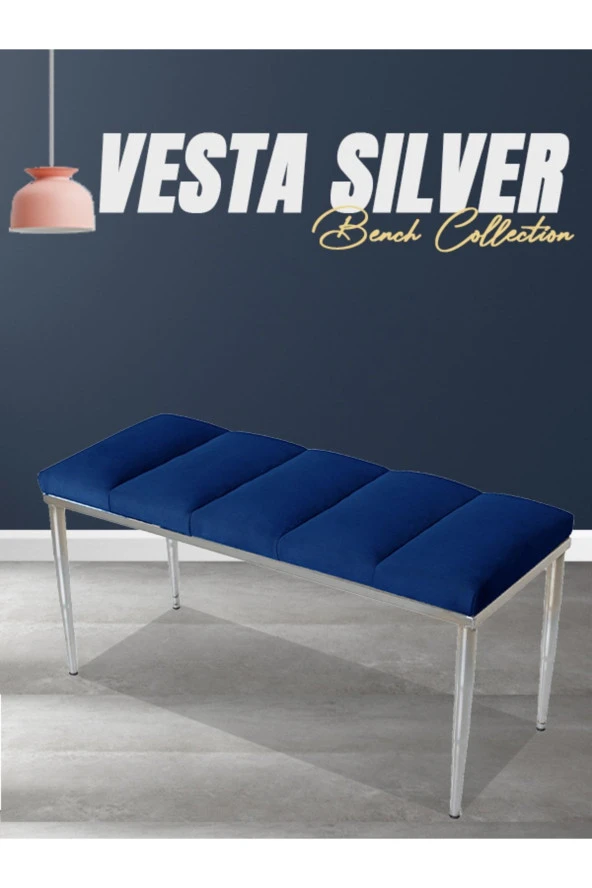 Vesta Sılver Mavi-kapitoneli Model Puf&bench&koltuk-oturak-uzun Makyaj Puff-yatak Odası Ucu&önü