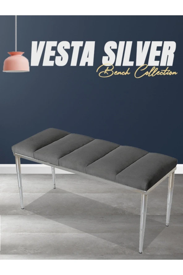 Vesta Sılver Gri-kapitoneli Model Puf&bench&koltuk-oturak-uzun Makyaj Puff-yatak Odası Ucu&önü