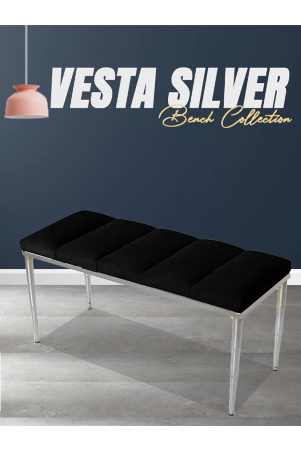Vesta Sılver Siyah-kapitoneli Model Puf&bench&koltuk-oturak-uzun Makyaj Puff-yatak Odası Ucu&önü