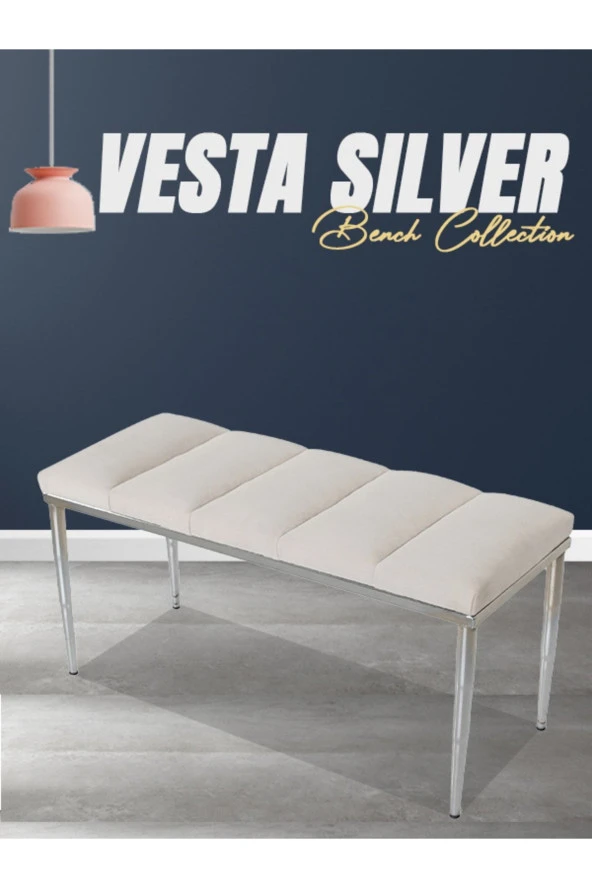 Vesta Sılver Krem-kapitoneli Model Puf&bench&koltuk-oturak-uzun Makyaj Puff-yatak Odası Ucu&önü