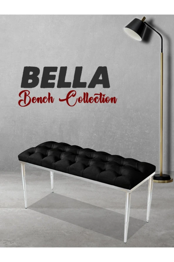 Bella Sılver Siyah-kapitoneli Model Puf&bench&koltuk-oturak-uzun Makyaj Puff-yatak Odası Ucu&önü