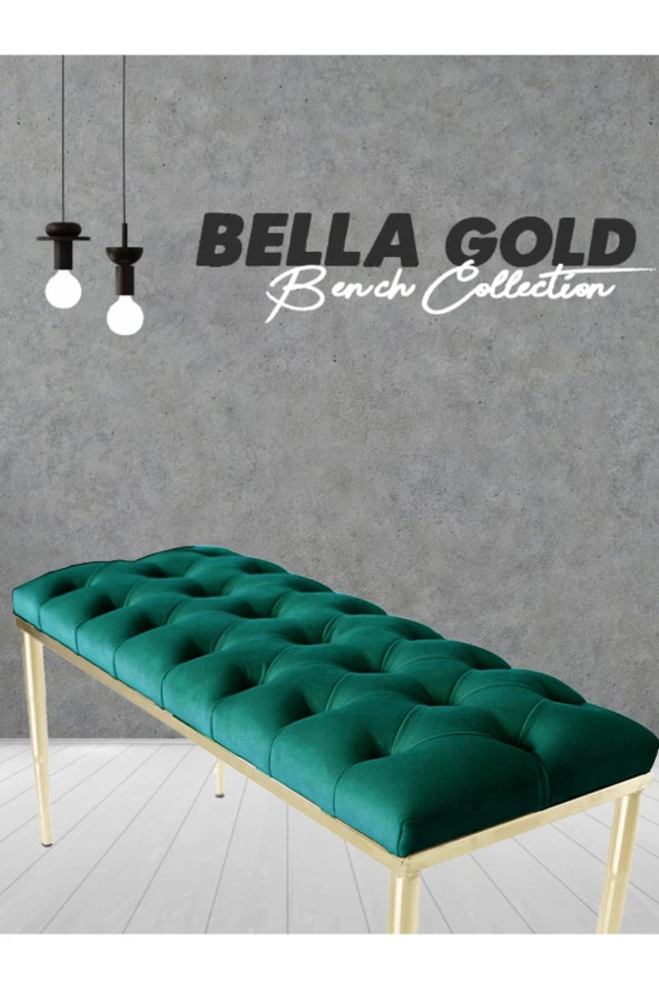 Bella Gold Yeşil-kapitoneli Model Puf&bench&koltuk-oturak-uzun Makyaj Puff-yatak Odası Ucu&önü