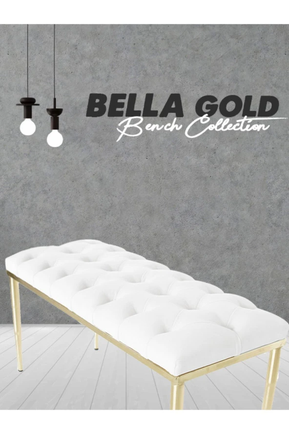 Bella Gold Beyaz-kapitoneli Model Puf&bench&koltuk-oturak-uzun Makyaj Puff-yatak Odası Ucu&önü
