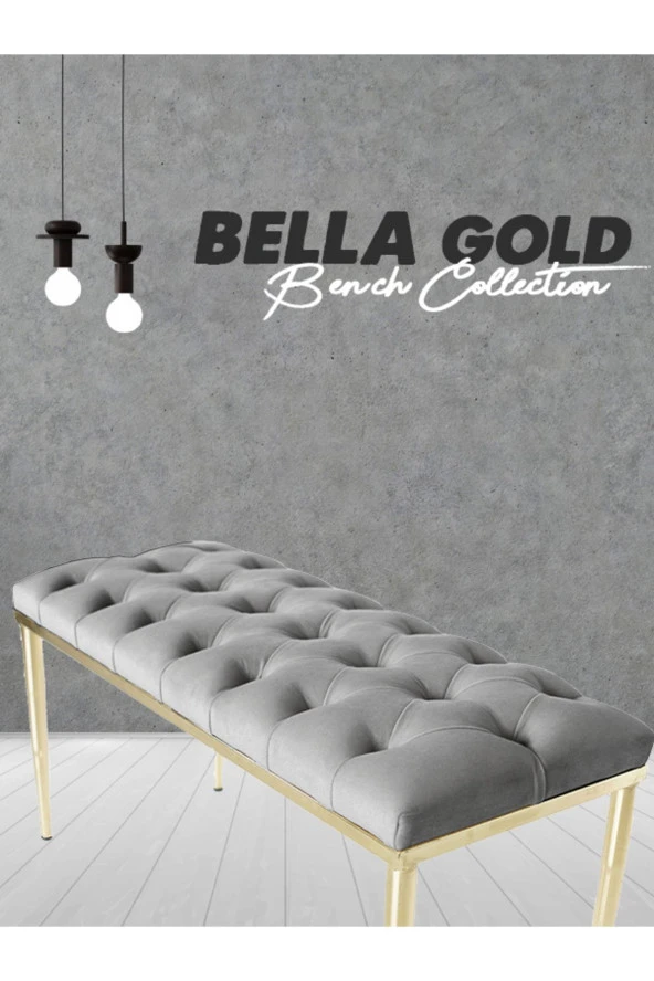 Bella Gold Gri-kapitoneli Model Puf&bench&koltuk-oturak-uzun Makyaj Puff-yatak Odası Ucu&önü