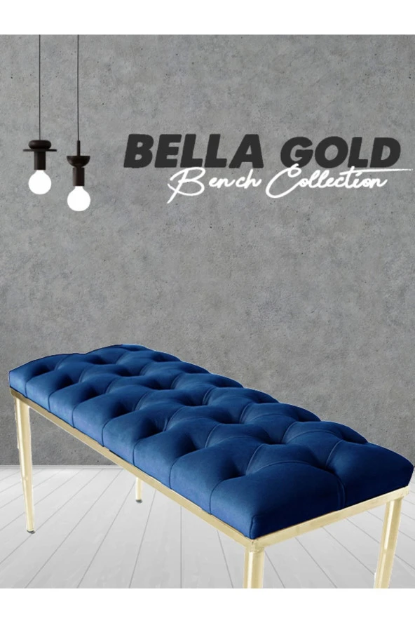 Bella Gold Mavi-kapitoneli Model Puf&bench&koltuk-oturak-uzun Makyaj Puff-yatak Odası Ucu&önü