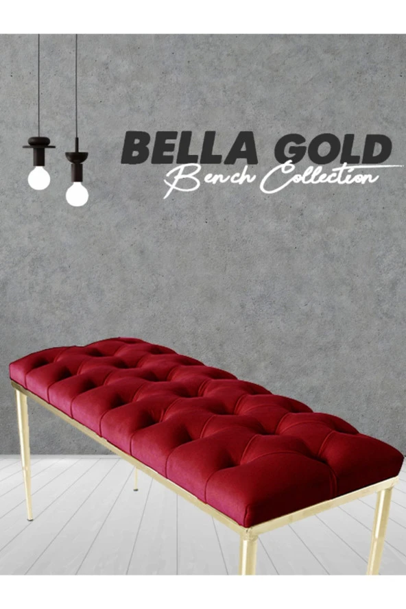 Bella Gold Bordo-kapitoneli Model Puf&bench&koltuk-oturak-uzun Makyaj Puff-yatak Odası Ucu&önü