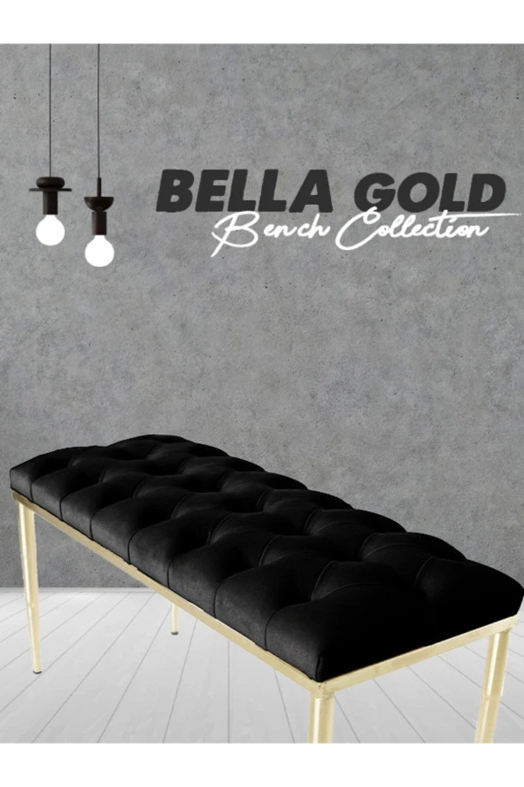 Bella Gold Siyah-kapitoneli Model Puf&bench&koltuk-oturak-uzun Makyaj Puff-yatak Odası Ucu&önü