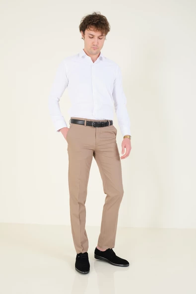 Erkek Yan Cep Kumaş Pantolon Vizon