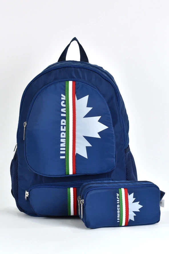 Lumberjack Çok Gözlü Unisex 2'li Okul Çantası Seti Okul Çantası ve Kalemlik Lacivert LMCAN24014