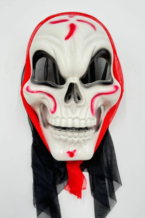 Beysüs Halloween Maske İskelet Tüllü Kırmızı Beyaz