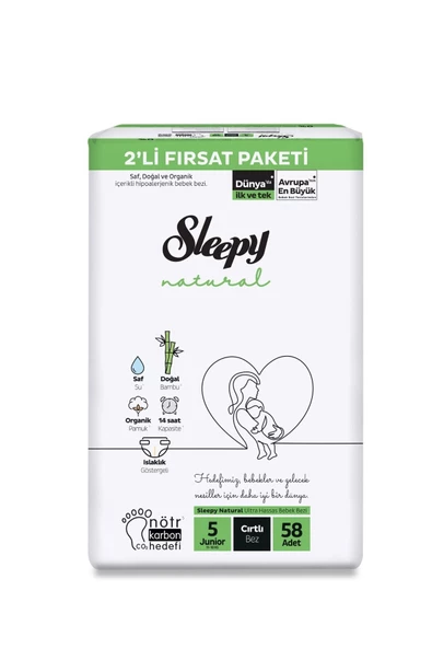 Sleepy Natural 2'Li Fırsat Paketi 5 Numara Junior Bebek Bezi 58 Adet