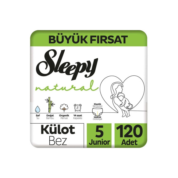 Sleepy Natural Büyük Fırsat Paketi Külot Bez 5 Numara Junior 120 Adet