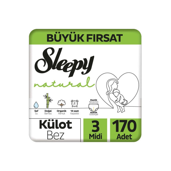 Sleepy Natural Büyük Fırsat Paketi Külot Bez 3 Numara Midi 170 Adet