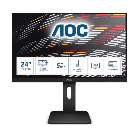 AOC 24P1 23.8" 60Hz 5Ms DVI+VGA+HDMI+DP+USB FullHD IPS Pivot Vesa Monitör ürün görseli 1