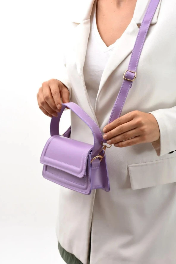 VELSE Özel Renk El Ve Kol Çantası Olarak Tasarlanmış Suni Deri Bayan Omuz Çantası VELSE.MOİ.LİLA - Resim 4