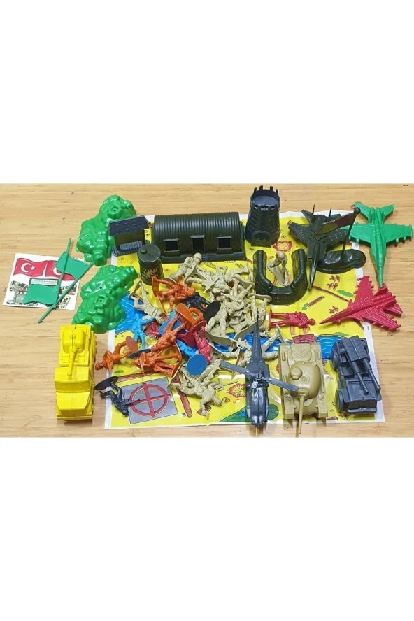 Tank Asker Set Oyun Halısı 49 Parça 2 Paket Birden Komando Uçak Kale Helikopter Oyuncak - 2