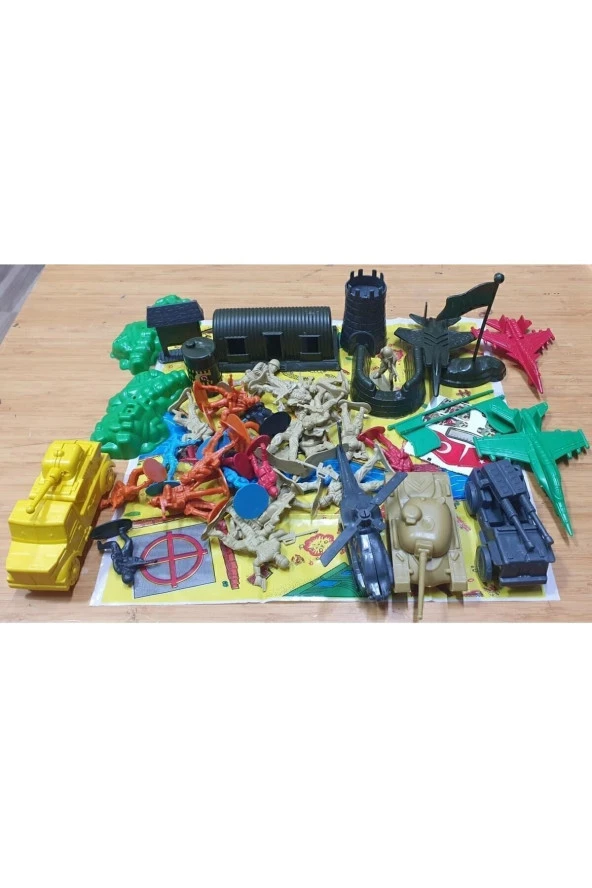 Tank Asker Set Oyun Halısı 49 Parça 2 Paket Birden Komando Uçak Kale Helikopter Oyuncak - 3