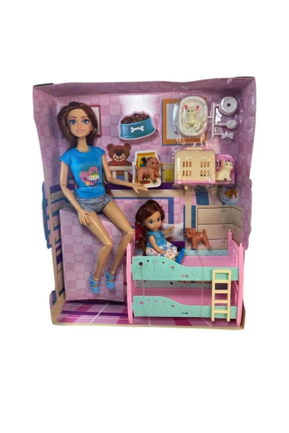 Bebek Anne-Kız 29 cm-Aksesuarlı Ranzalı Yavru Köpekli El-Ayak Sonsuz Hareketli Et Bebeği - 2