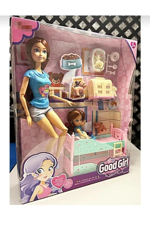 Bebek Anne-Kız 29 cm-Aksesuarlı Ranzalı Yavru Köpekli El-Ayak Sonsuz Hareketli Et Bebeği - 3