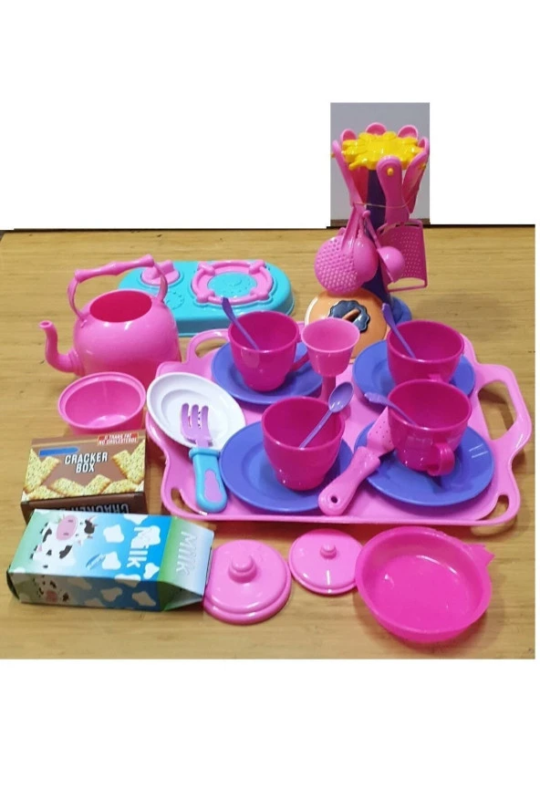 Oyuncak Çantalı Çay Takımı Mutfak Eşyası 30 Parça Tepsili Fincan Çaydanlık - 3