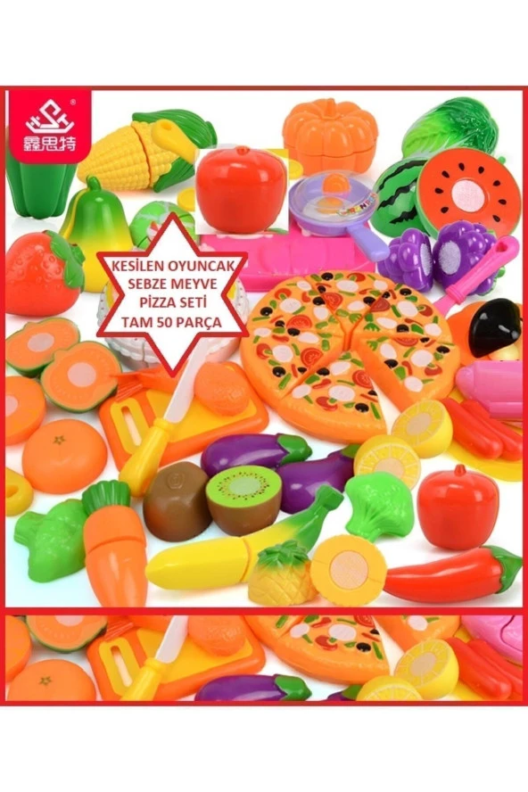 Tepsi Pizza Kesilen Meyve Sebze Tam 50 Parça Dondurma Bisküvi Pasta Kesme Tahtası Evcilik Oyuncak - 4