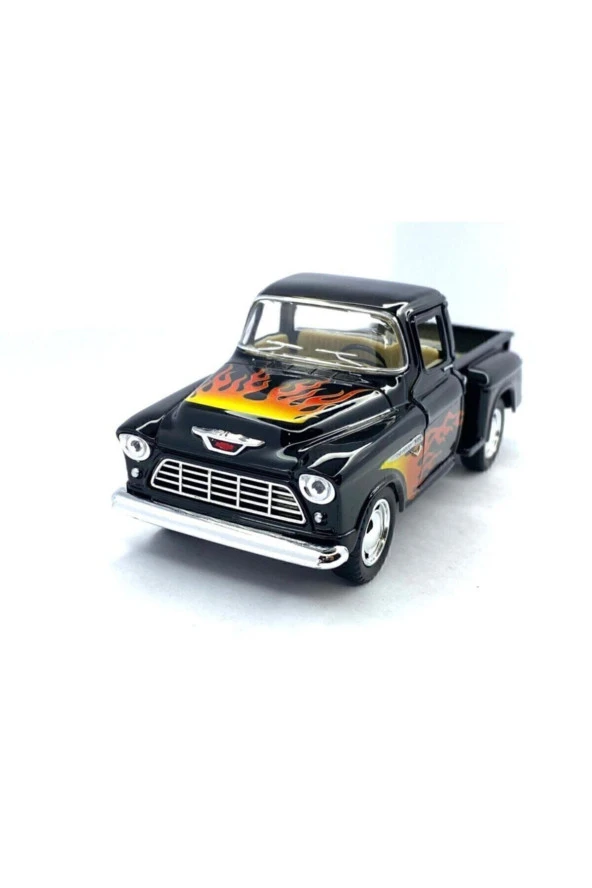 1955 Chevy Stepside Pick-up (alev Desenli)-çek Bırak 5inch. Lisanslı Model Araba, Oyuncak Araba 1:32