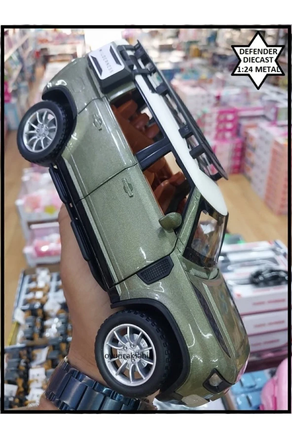 Defender Diecast Jip Yeşil Metal 1.24 Koleksıyon 22x9cm Model Araba 6 Kapı Açılır Işık Ses Far Stop