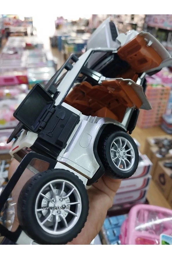 Defender Arazi Diecast Jip 22x9cm Metal 1.24 Koleksıyon Model Araba 6 Kapı Açılır Işık Ses Far Stop - 2