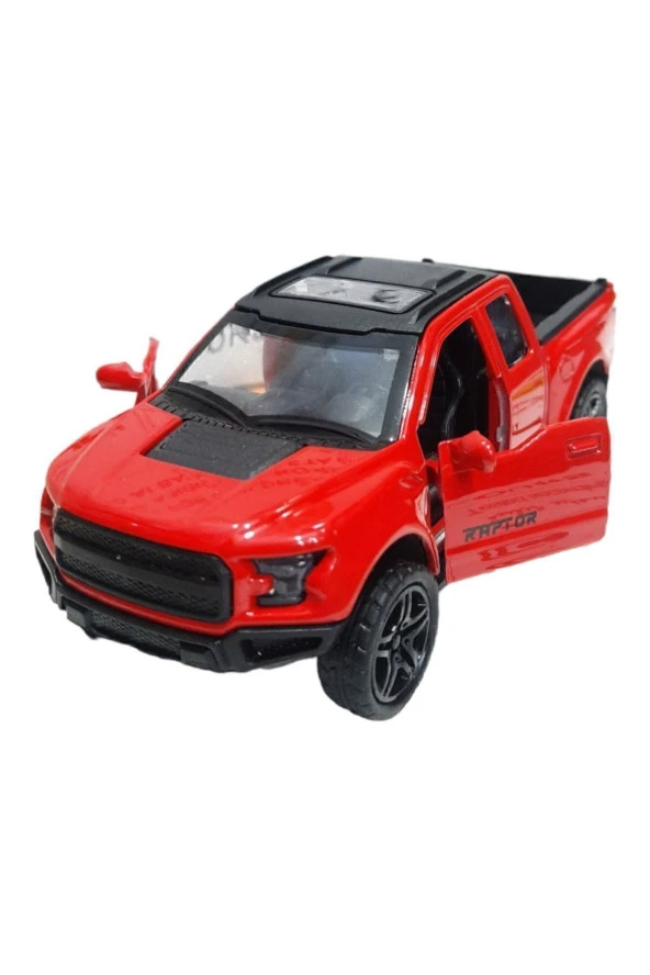 Metal Model Araba Kapıları Aç Kapa Çek Bırak Hareket Eden Arazi Aracı Pickup Kırmızı Ford Raptor