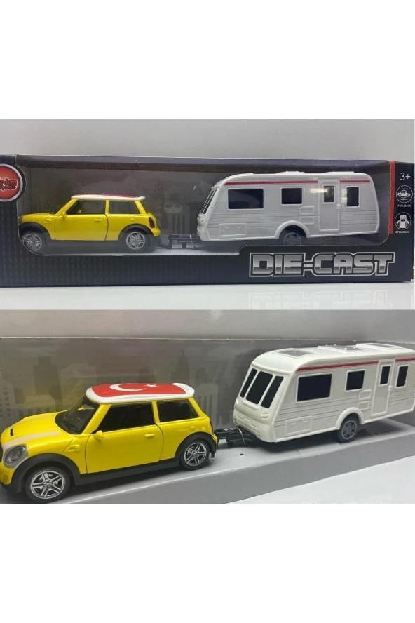 Oyuncak Karavan Ve Metal Araba Ikili Set Meta Mini Cooper Ve Karavan Die-cast Set Yeni Kaliteli