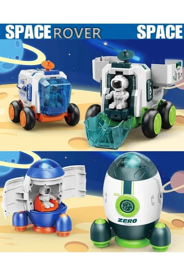 Kırılmaz 2 Adet Roket Ay Aracı Uzay Mekiği Bilim Ve Astronot Figürleri Mekik Seti Kapaklar Açılır