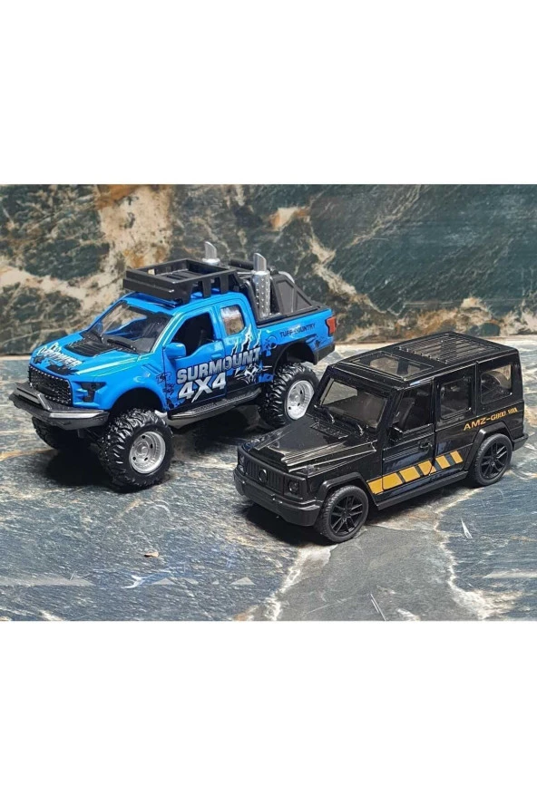 2-Lİ SET Metal Oyuncak Araba Kamyonet Diecast Arazi Pickup Mercedes G Jeep Ford F150 Land Hummer Jip