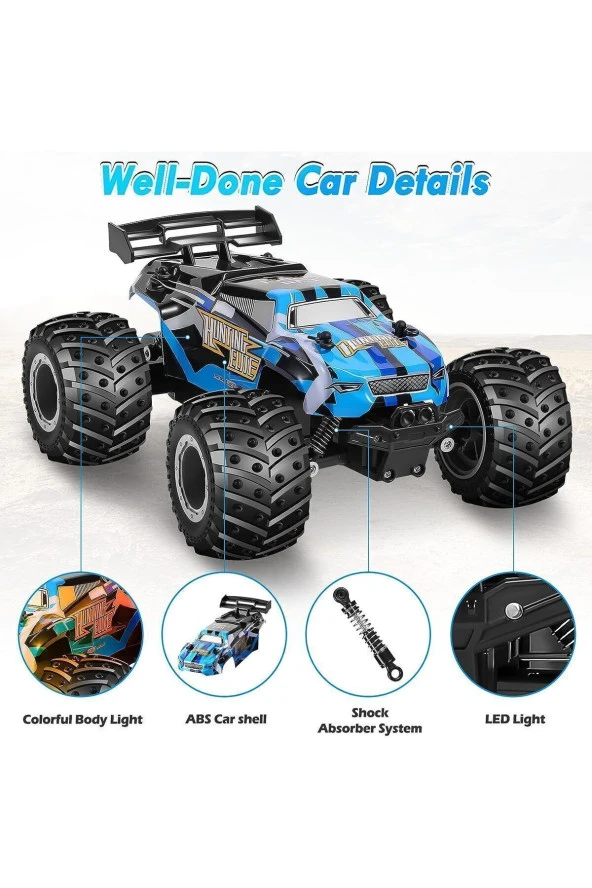 Uz. Kumandalı Araba Şarjlı 22 Cm Işıklı Drift 4x2 20 Km Hız Yapan Off Road Arazi ARacı Jip - 2