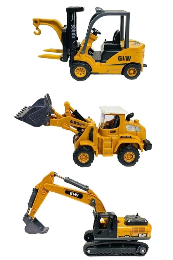 Forklift Kepçe Buldozer 3lü Metal Oyuncak İş Araç Set Oyuncak Arabalar