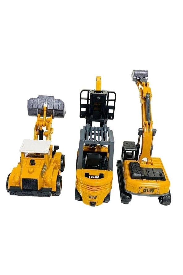 Forklift Kepçe Buldozer 3lü Metal Oyuncak İş Araç Set Oyuncak Arabalar - 3